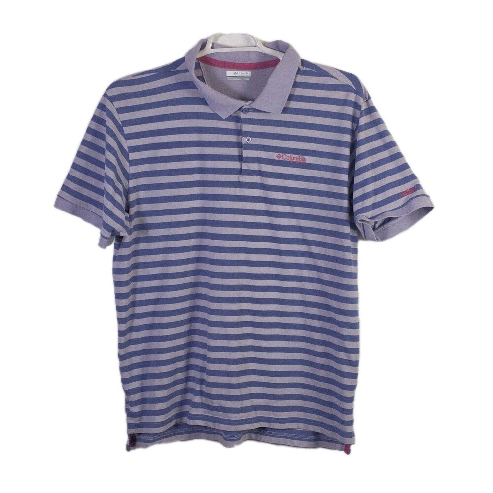 Columbia‎ PFG Men's  XL Purple Striped Super Bone Fish Pique Polo Shirt